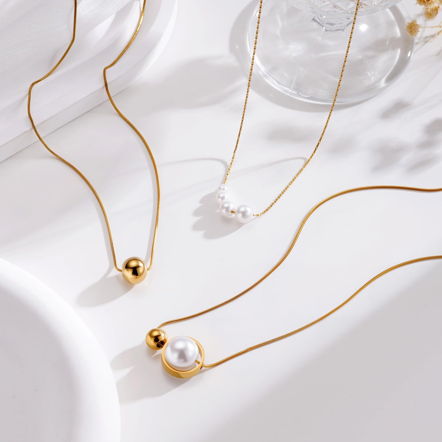 Rcidan Trendy Pearl Necklaces for Women, Gold & Silver Chain White Pearl Beaded Pendant Necklace, Birthday Wedding Jewelry Gifts