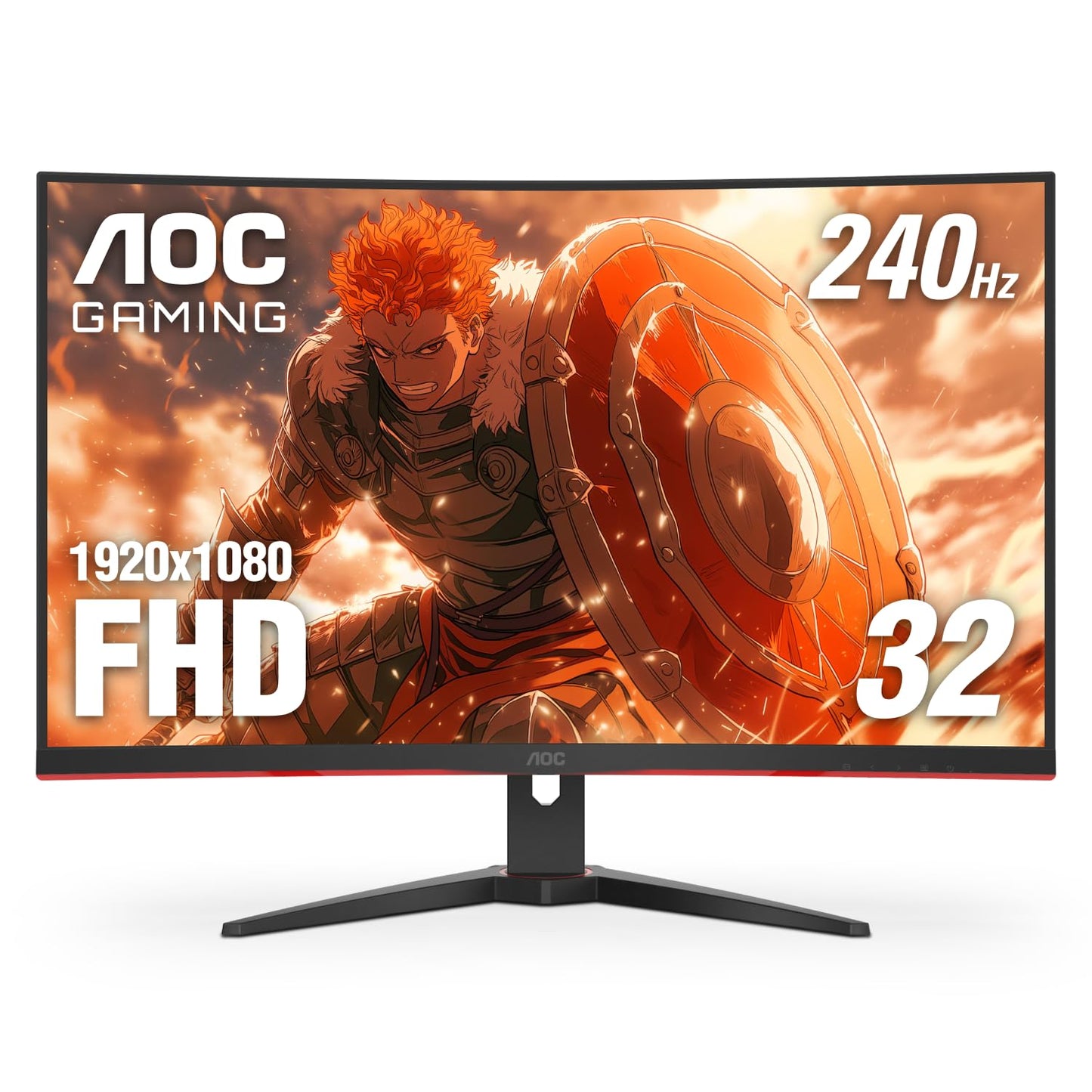 AOC C32G2ZE 32 Curved Frameless Gaming Monitor, Full HD 1920x1080, VA, 0.5ms 240Hz, AMD FreeSync Premium, DP/HDMI/VGA, VESA, 3-3