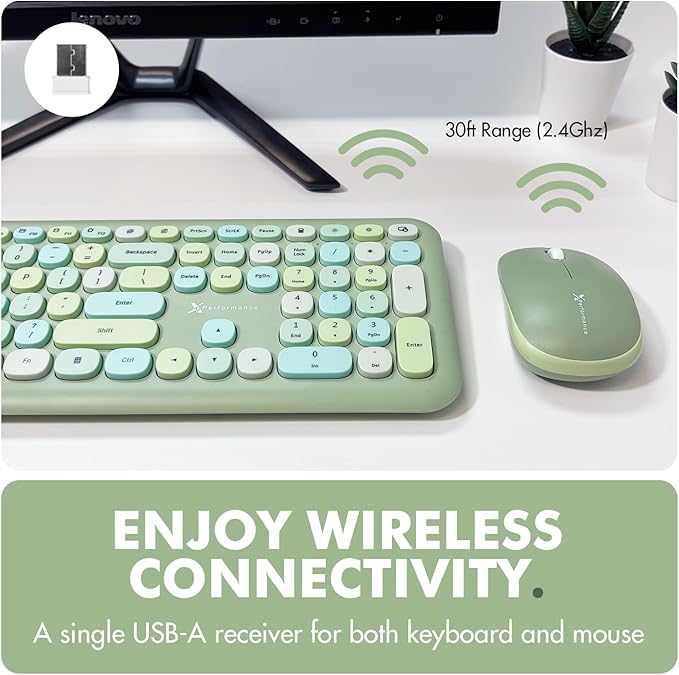 X9 Green Keyboard and Mouse Combo - 2.4G Wireless Connectivity - Transform Your Space with a Cute Wireless Keyboard and Mouse Retro Set - Colorful Keyboard and Mouse - Aesthetic Keyboard