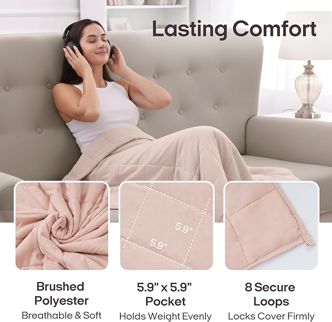 ZonLi Weighted Blanket for Adults(80"x87", 25lbs,Light Pink) King Size High Breathability Cooling Heavy Blanket, Soft Material with Premium Glass Beads,All-Season.