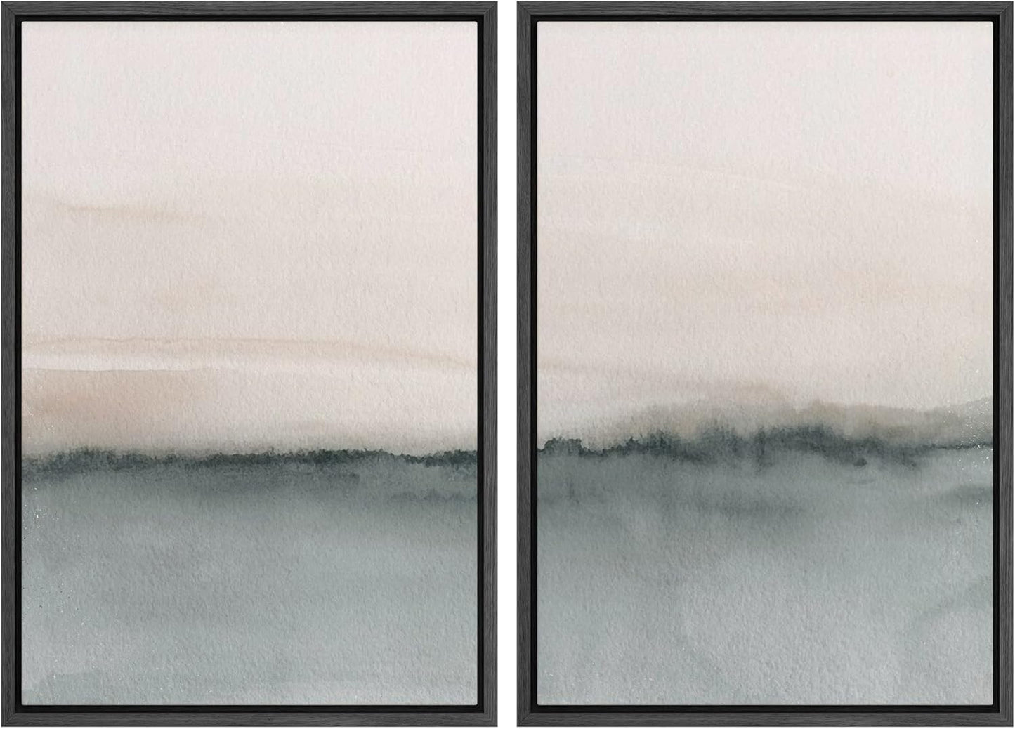 SIGNWIN Framed Canvas Print Wall Art Set Duotone Gray Pastel Landscape Abstract Shapes Illustration Modern Art Decorative Nordic Chic Relax/Zen for Living Room, Bedroom, Office - 16"x24"x2 Black