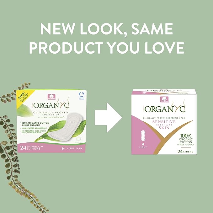 Organyc 100% Certified Organic Cotton Inside and Out Folded Panty Liner - Everyday Sanitary Pad, Free from Wood Pulp, Perfumes, SAP and Chemicals, Light Flow (144 Count)