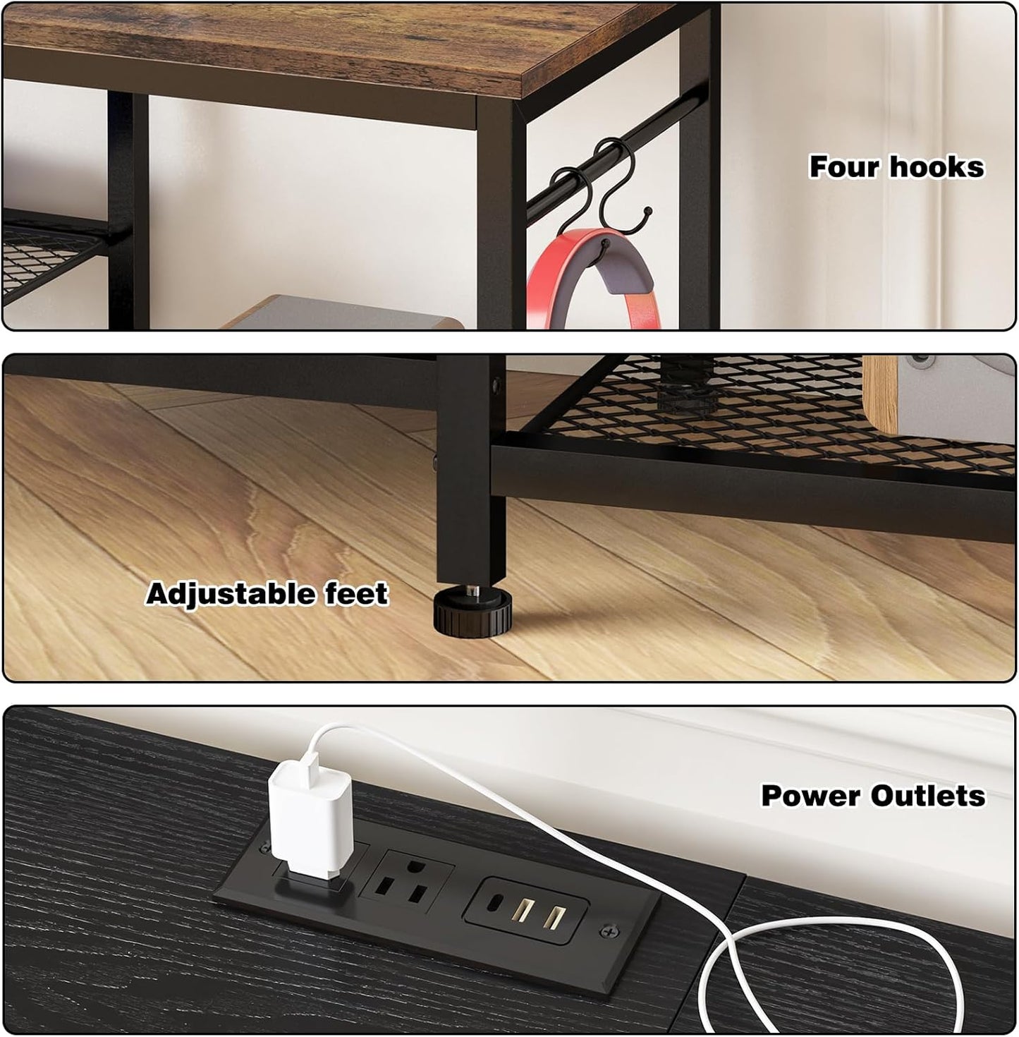 YGEOMER Entertainment Center for 55 inch TVs, TV Stand with Power Outlet and Open Storage Shelves, TV Media Console Table for Living Room and Bedroom,Black