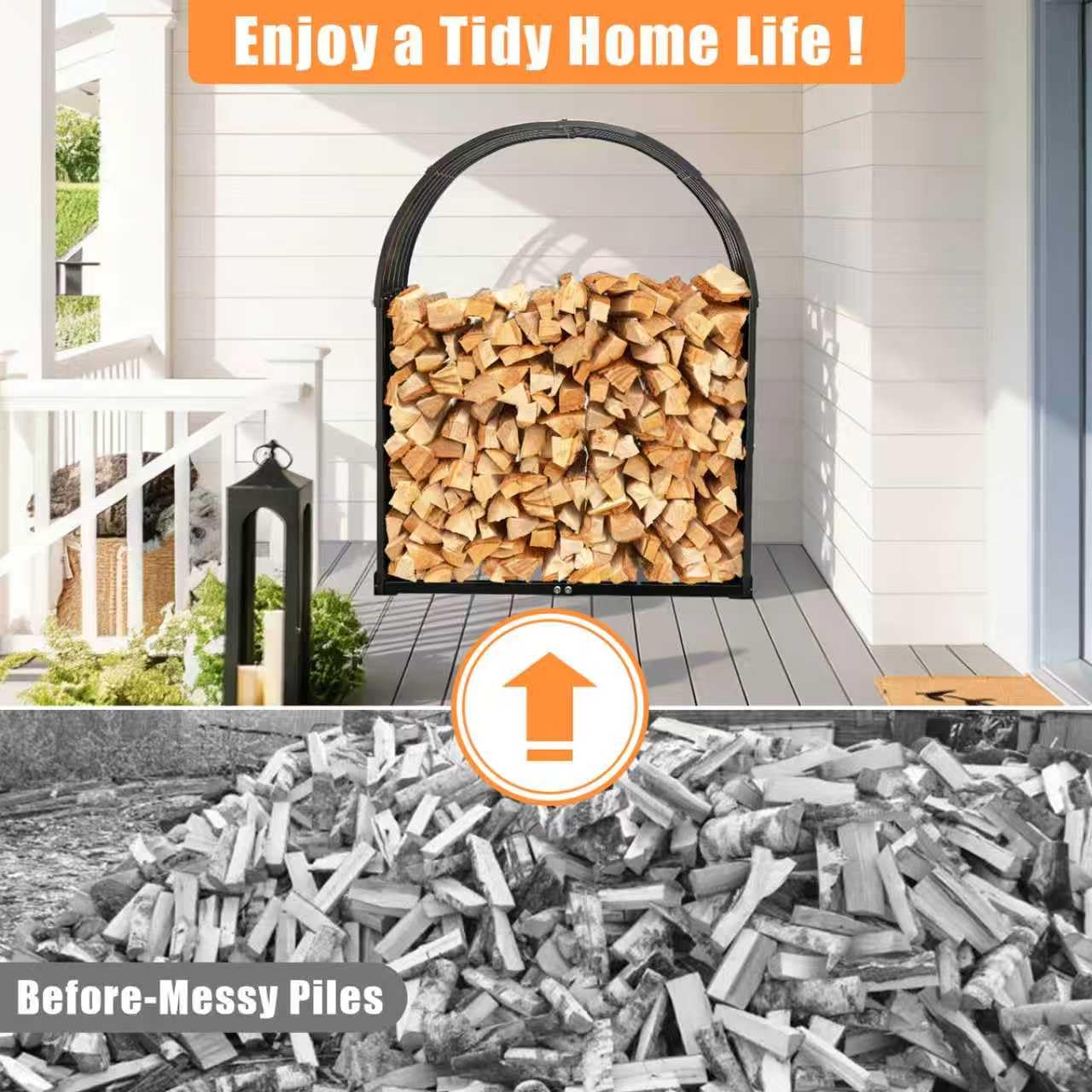 XGMDD Heavy Duty Firewood Rack with Top Cover, Outdoor Indoor Use, 700 LBS Capacity, Waterproof Galvanized Steel Fire Log Holder for Fireplace,Patio, Stylish Metal Fire Wood Storage Organizer Racks