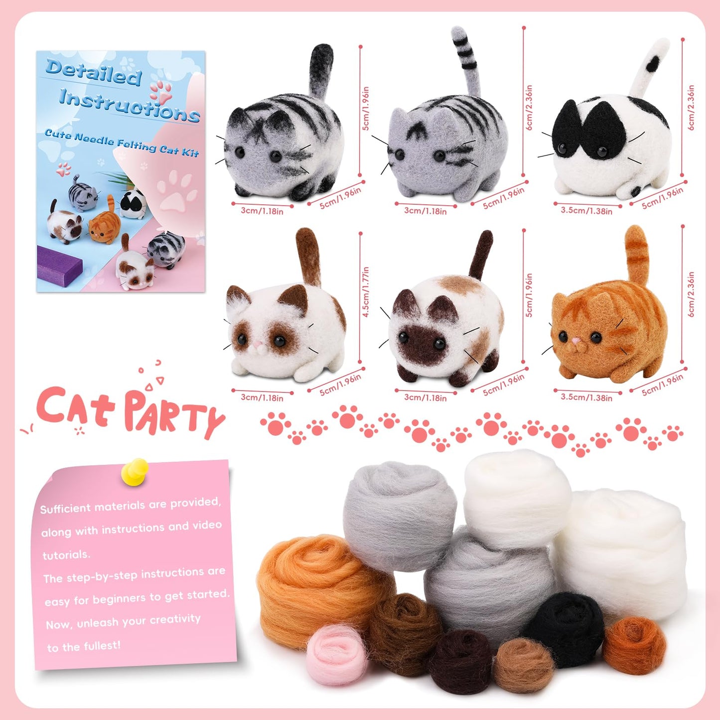 UOOU Felting Kit, Needle Felting Kits for Beginners Adult, Needle Felting Supplies with 24Pcs Felting Needles, Felting Pad, Wool Roving, DIY Needle Felting Cat Dolls