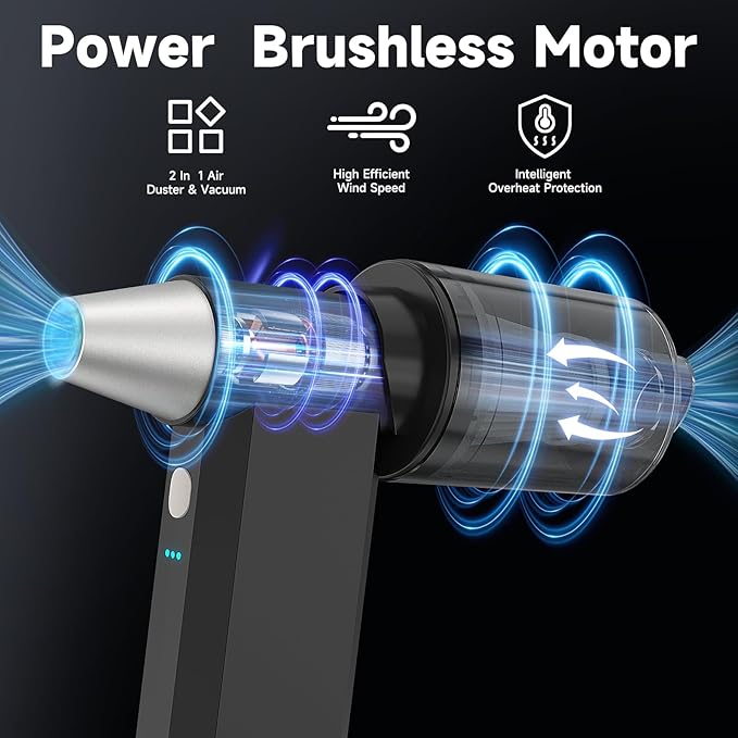 2 in 1 Electric Air Duster and Vacuum,130,000 RPM Powerful Cordless Compressed Air Duster,4 Gear Adjustable Handheld Air Blower,Rechargeable Car Vacuum for Computer,Keyboard,Electronic,Home,Outdoor