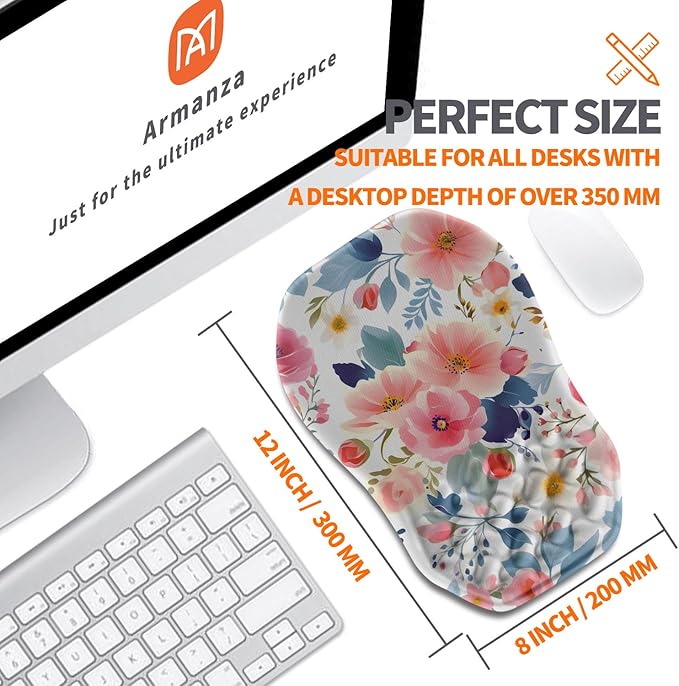 Ergonomic Slope Mouse Pad Wrist Support, Wrist Rest Mousepad for Carpal Tunnel Pain Relief with Massage Bulge and Slow Rebound Memory Foam (12x8 inch, Pink Floral)