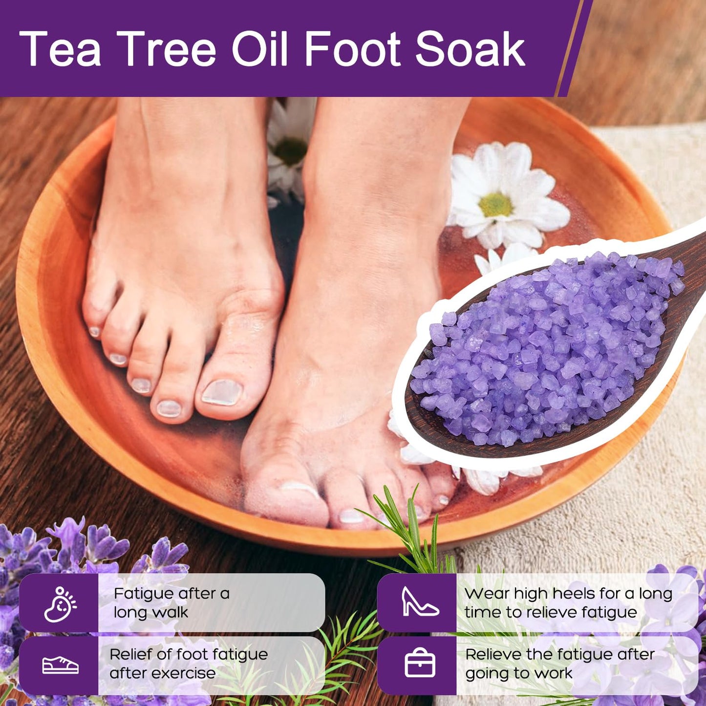 XIWEIOO Himalayan Pink Salt Kit Pack of 2 Natural Foot Soak Salts Epsom Salt Essential Oils Lavender Orange Rose Scent Dead Sea Salt Moisturizing Skin Tea Tree Oil Care Christmas Gifts for Women