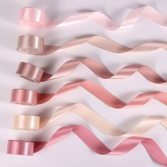 6 Rolls Ribbon for Flower Bouquet, 1" x 30yard Double Face Satin Dusty Rose Wedding Ribbon Pink Silk Ribbons for Wedding Invitations, Craft Decorating, Baby Shower, Parties, Dating (6 Colors)