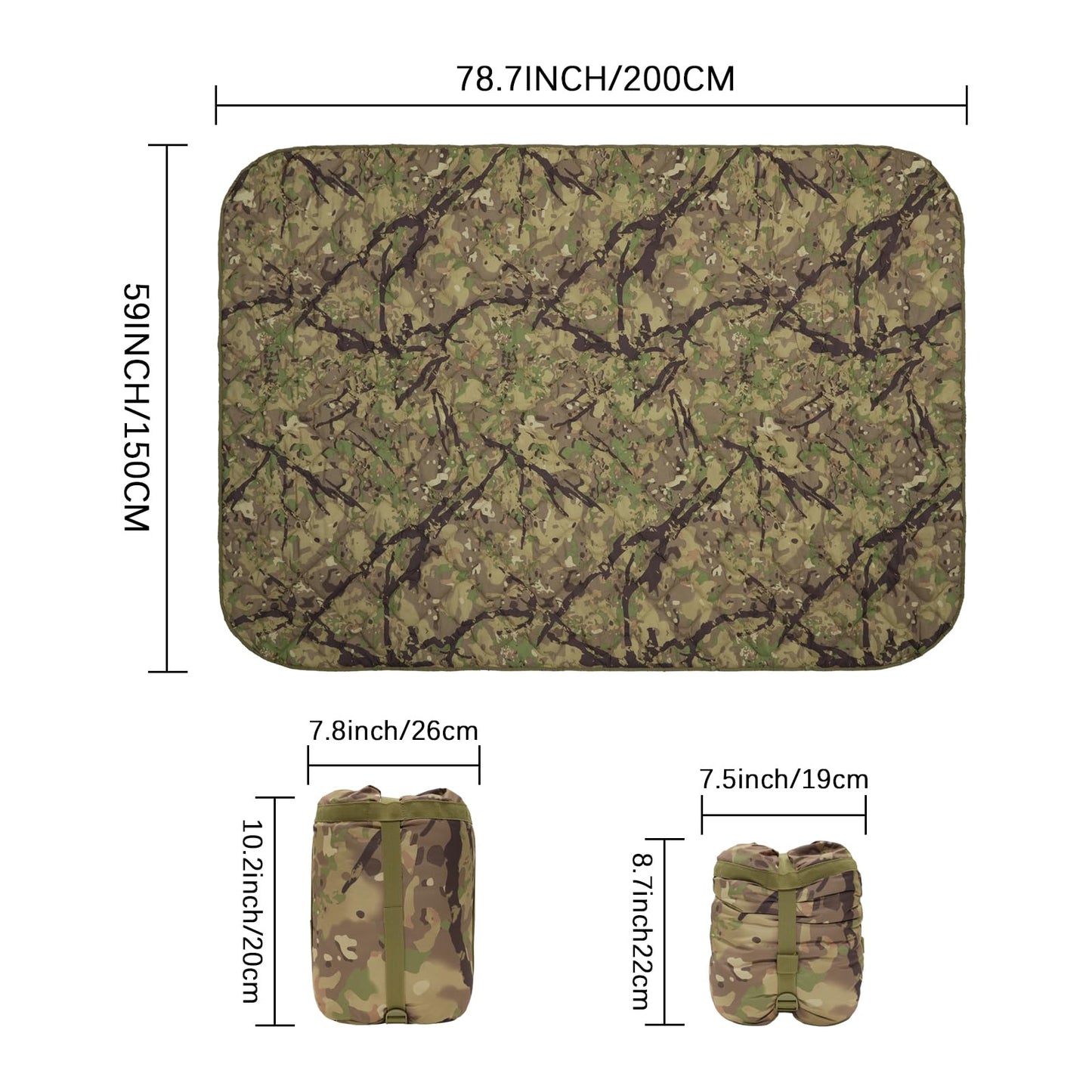 Tongcamo Poncho Liner Military Outdoor Camping Blanket for Travel, Beach, Grass, Picnic, Car Emergency, Outdoor, Survival