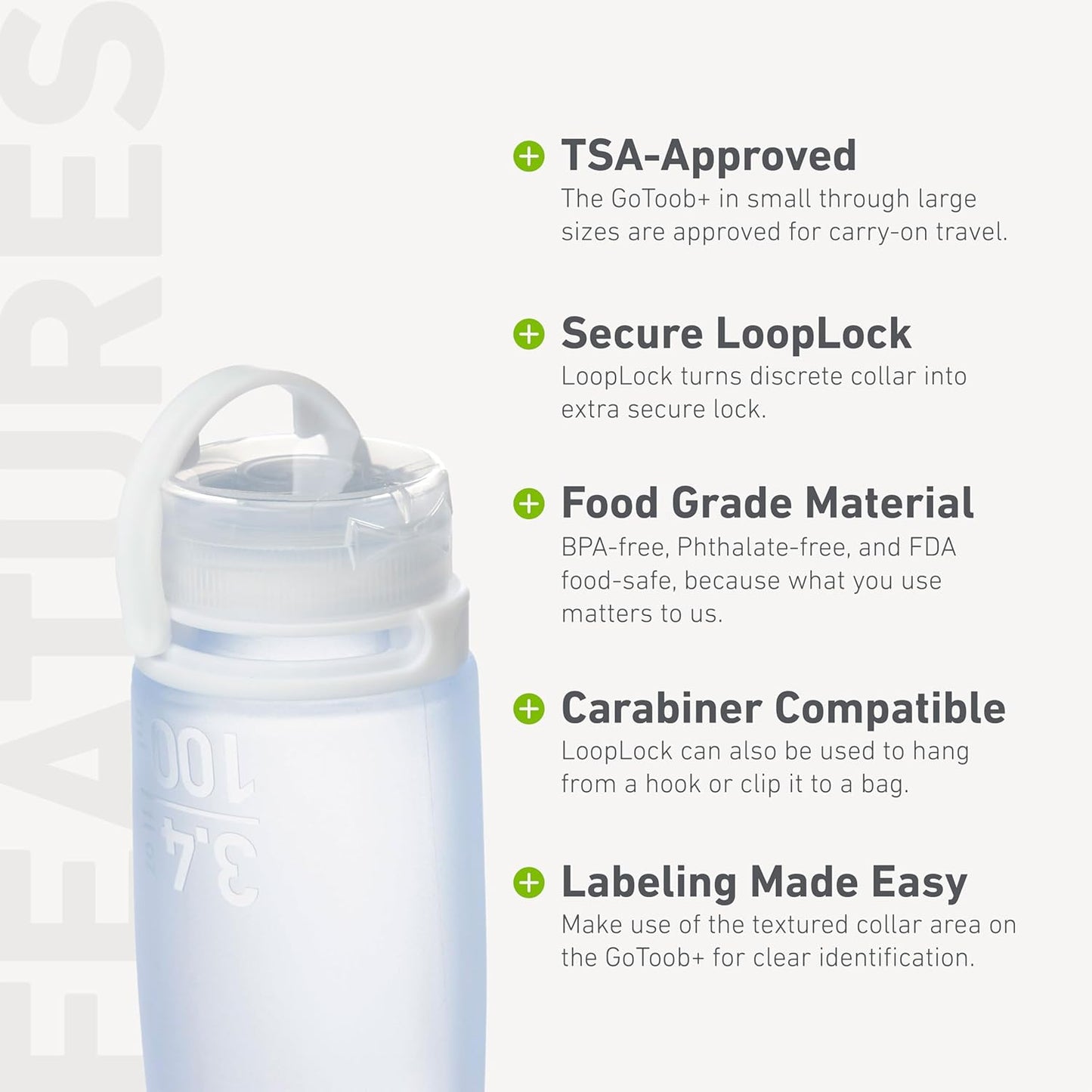 humangear GoToob+ 3-Pack (Medium) | Refillable Silicone Travel Bottle | Locking Lid | Food-Safe Material, Clear/Red/Orange, Medium (2.5 fl.oz.; 74ml)