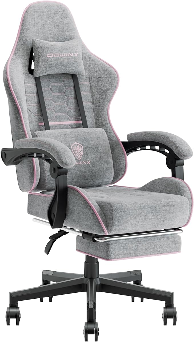 Dowinx Gaming Chair with Pocket Spring Cushion, Computer Office Game Chair, Linkage Armrests and Footrest, High Back Ergonomic Computer Chair with Lumbar Support Task Chair with Footrest(Pink)