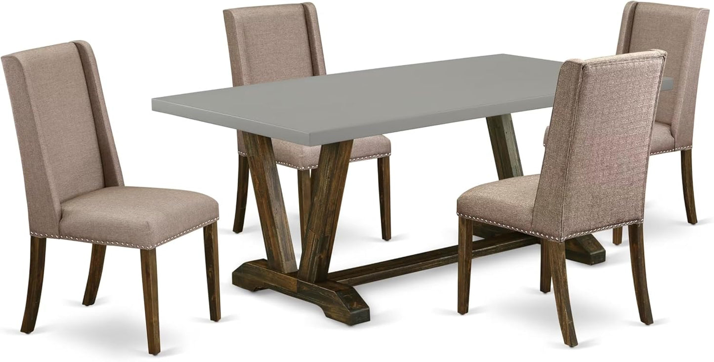 East West Furniture V797FL716-5 5 Piece Modern Dining Table Set Includes a Rectangle Wooden Table with V-Legs and 4 Dark Khaki Linen Fabric Parson Dining Chairs, 40x72 Inch, Multi-Color