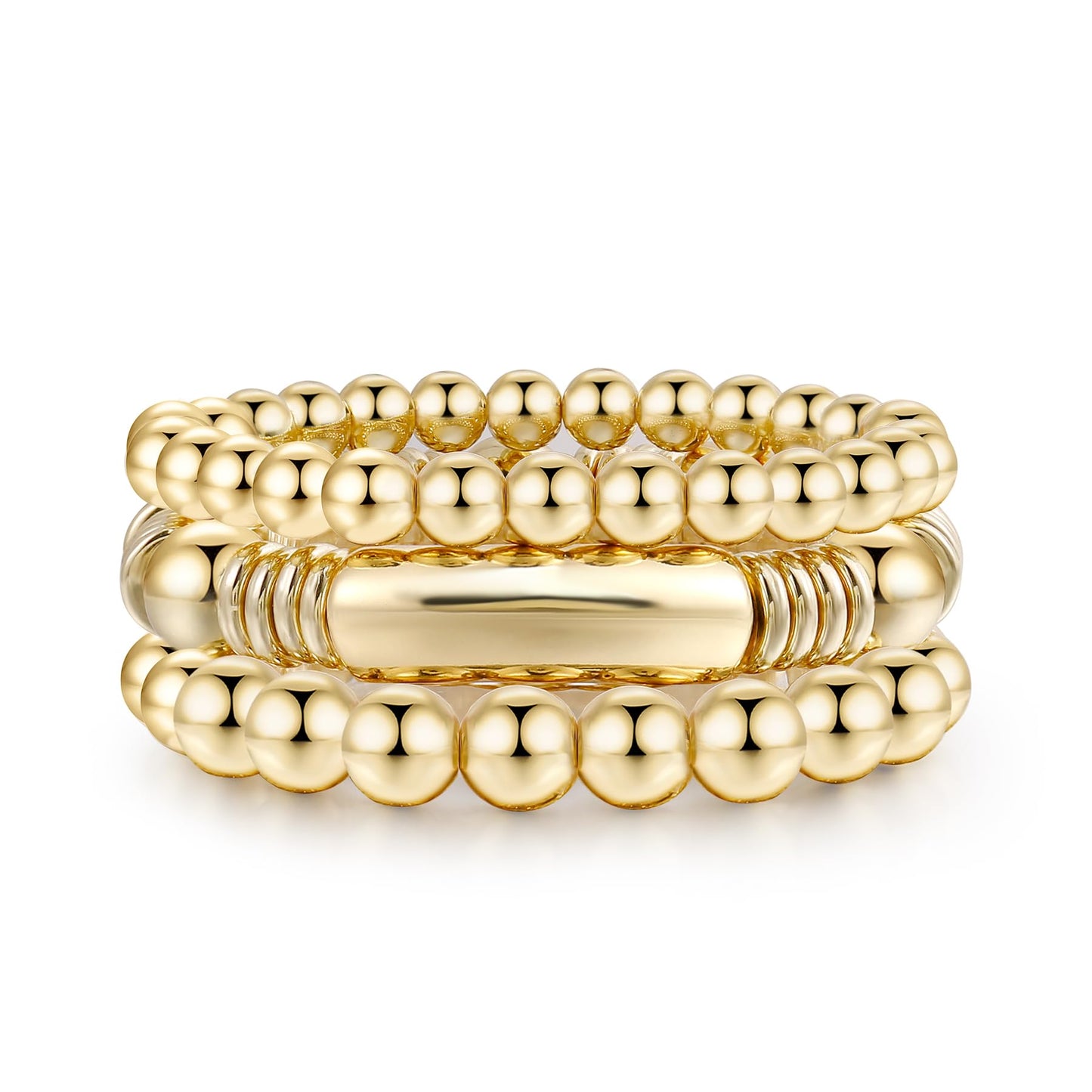 Gold Bangles Bracelet for Women Chunky Curved Stacking Plated Bead Ball Stretchable Bracelets