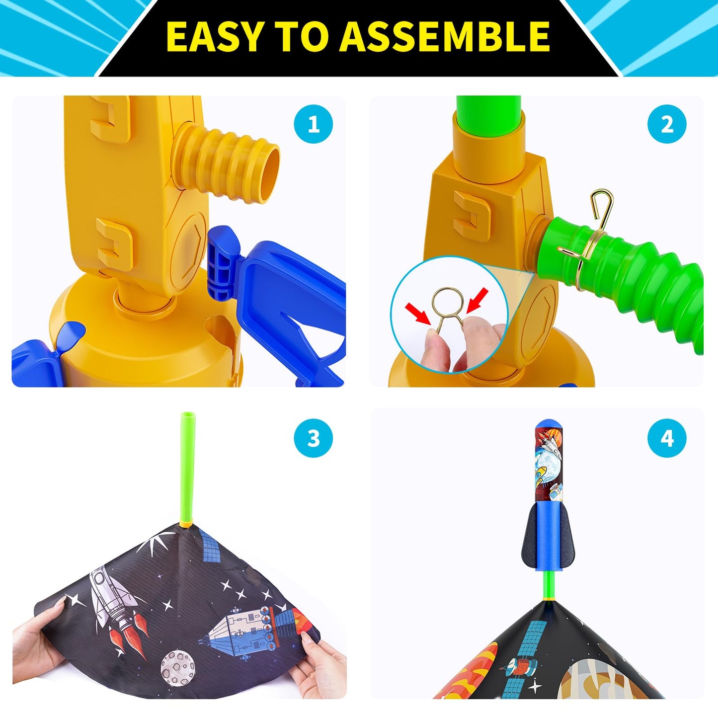 Otoseth Toys Rocket Launcher for Kids - Launch up to 100 Ft, 8 Multi-Color Foam Rockets & Adjustable Launch Stand, Kids Outdoor Toys, Age 3+
