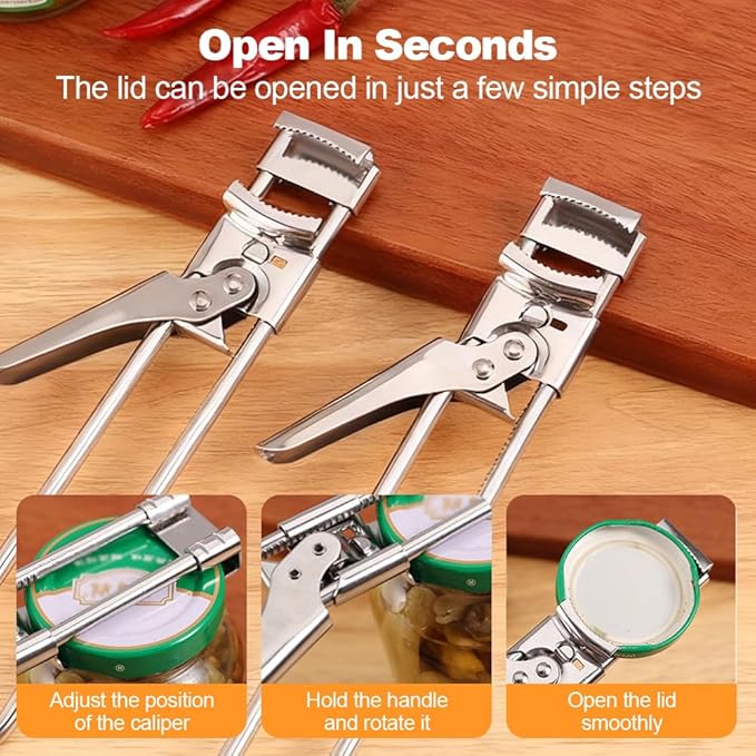 Jar Opener for Weak Hands, 2026 New Stainless Steel Adjustable Jar Lid Opener, Multifunctional Can Opener Kitchen Accessories, Easy Grip Lid Opener Kitchen Tool (2, Large)
