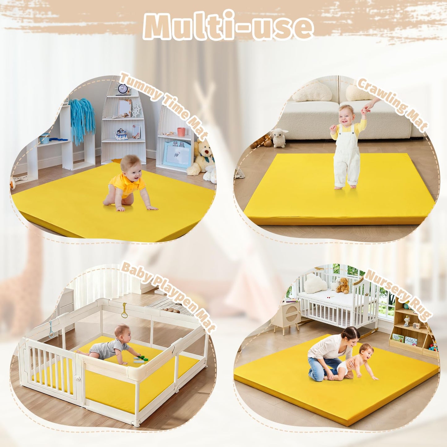 ILPEOD Waterproof Baby Play Mat for Floor Memory Foam 50 * 50 Cushion Playpen Playmat Tummy Time Crawling Mat Nursery Rug Thick Pad Create Soft & Safe Area for Infants,Toddler,Kid,Yellow