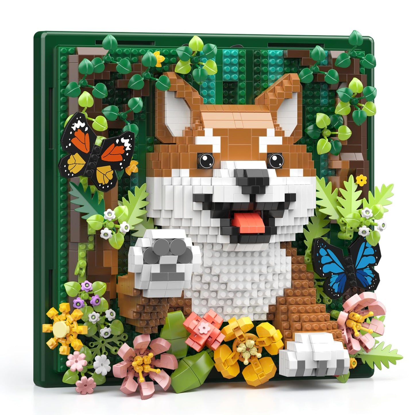Vziimo Animal 3D Wall Art Micro Building Set, Flowers & Dog Wall Decor Model Kit, Shiba Inu Toys Gifts for Adults, Teens Age 14+(1600+ PCS)