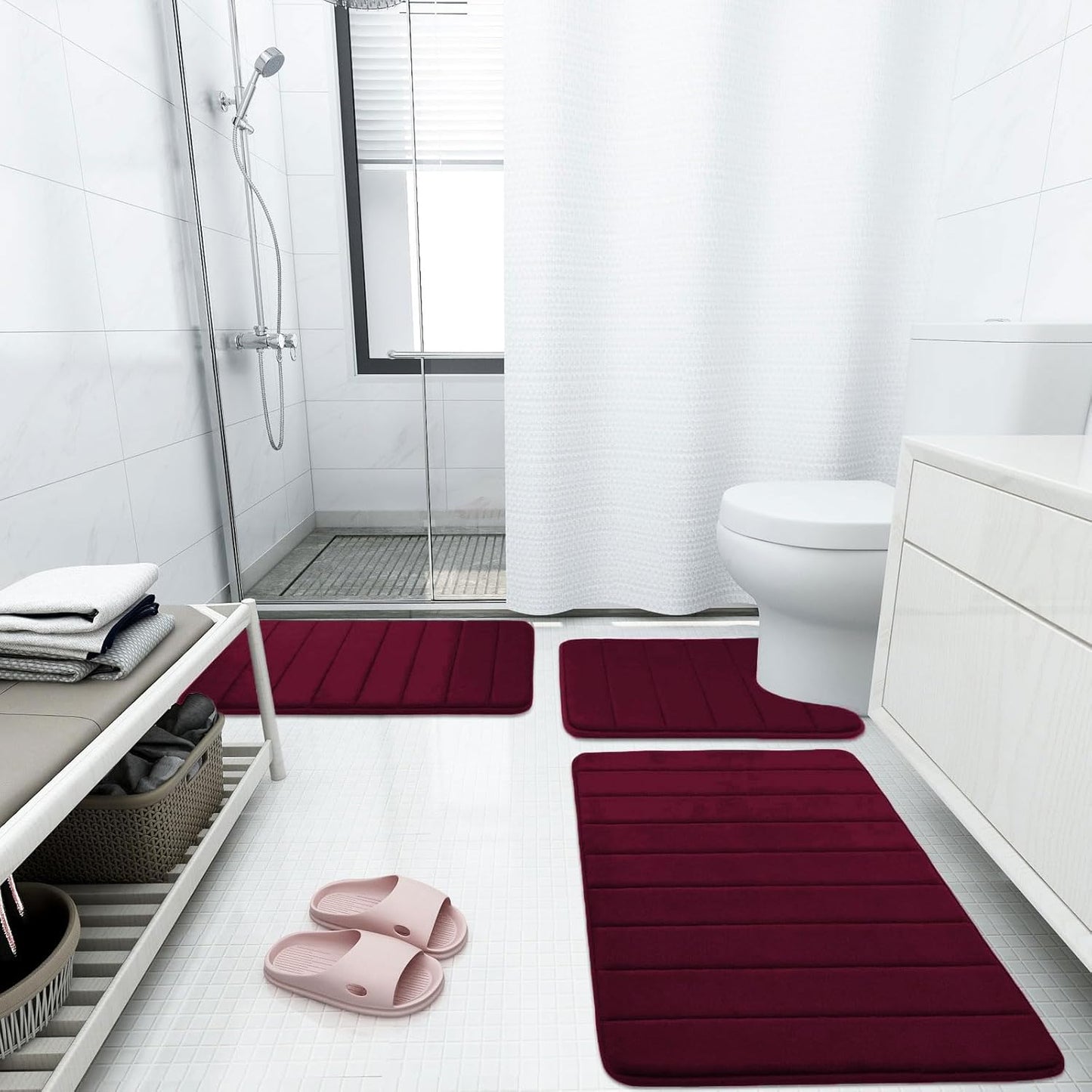 Buganda Memory Foam Bath Mat, 24" x 16", Ultra Soft and Non-Slip Bathroom Rugs, Water Absorbent and Machine Washable Bath Rug for Bathroom, Shower, and Tub, Burgundy