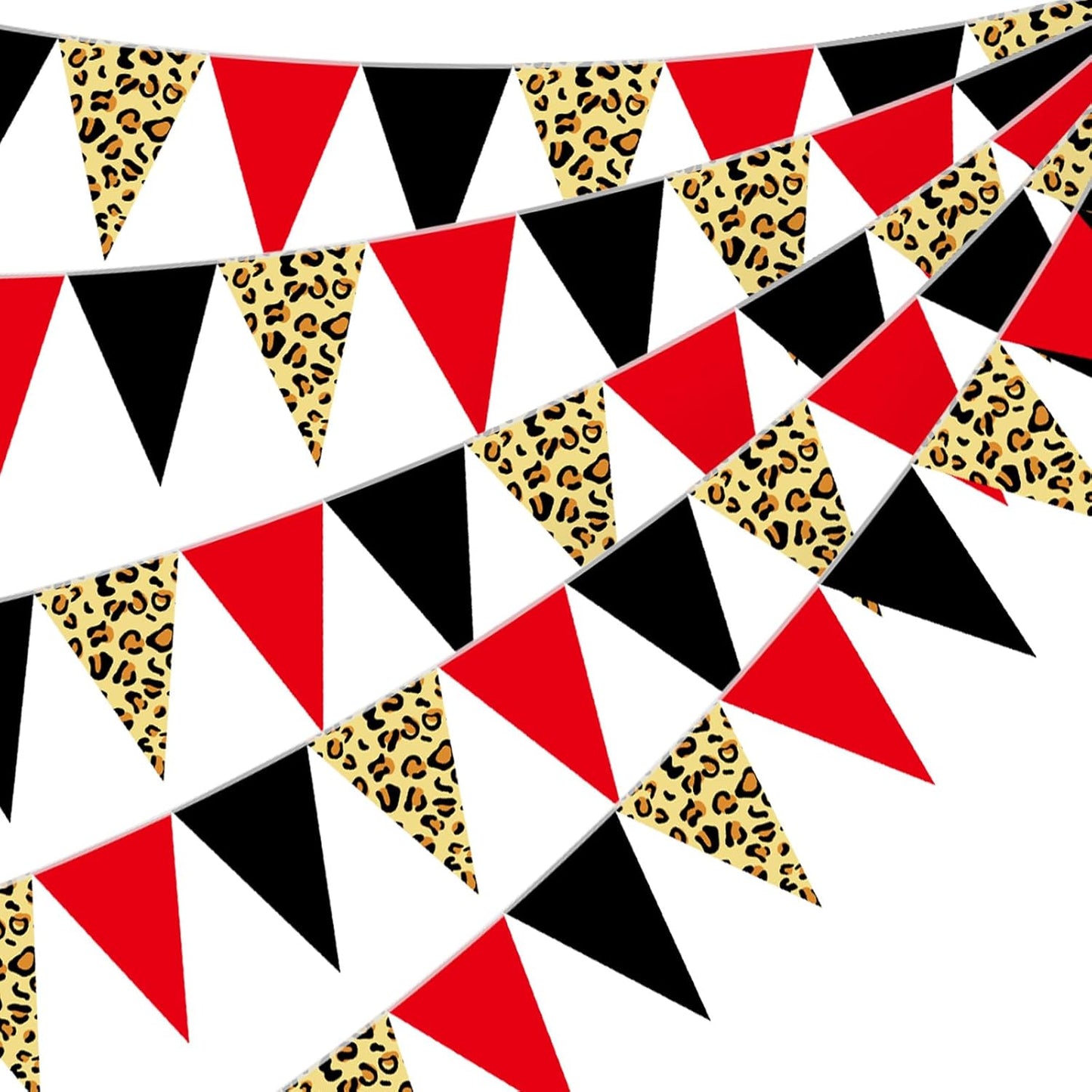 Pasimy 49.21 ft 60 Pieces Cheetah Print Theme Party Pennant Banner Flags Decor Black and Red String Triangle Flags for Baby Shower Family Farm Red Black Birthday Party Decorations Supplies