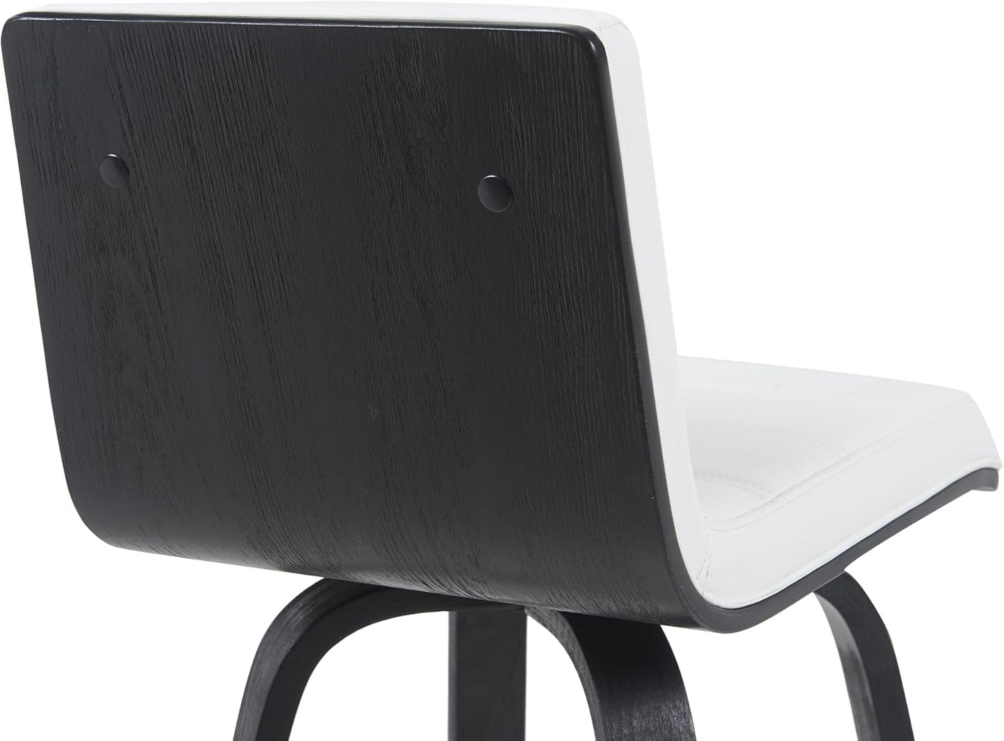 Vienna Modern Swivel Bar Height Stool with Snow White Faux Leather Seat and Black Brushed Wood Frame Set of 4