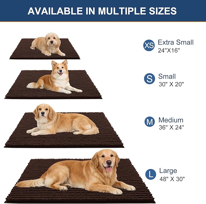 OLANLY Dog Door Mat for Muddy Paws 59x35, Ultra Absorbent Chenille Mud Doormat, Non-Slip Washable and Dirt Trapping Doormat for Indoor Entryway, Quick-Dry Indoor Pet Bed Mats for Dogs, Brown