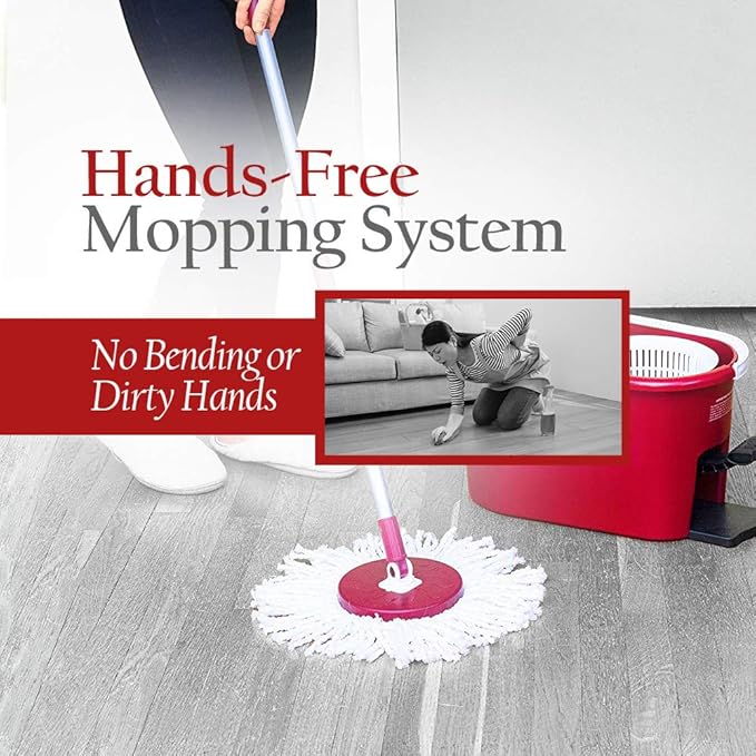 Ruby Red Spin Mop with 1 Extra Mop Head