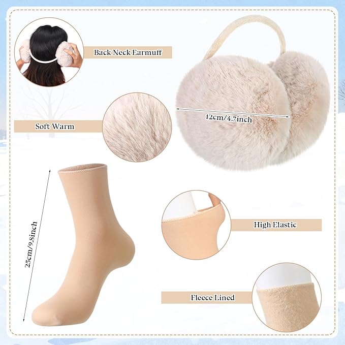 SATINIOR 5 Pcs Winter Beanie Hat Scarf Gloves Set Fleece Lined Knit Hat Warm Touch Screen Gloves Earmuff Warmer for Women(Beige,Fashion Non-fleece Lining)