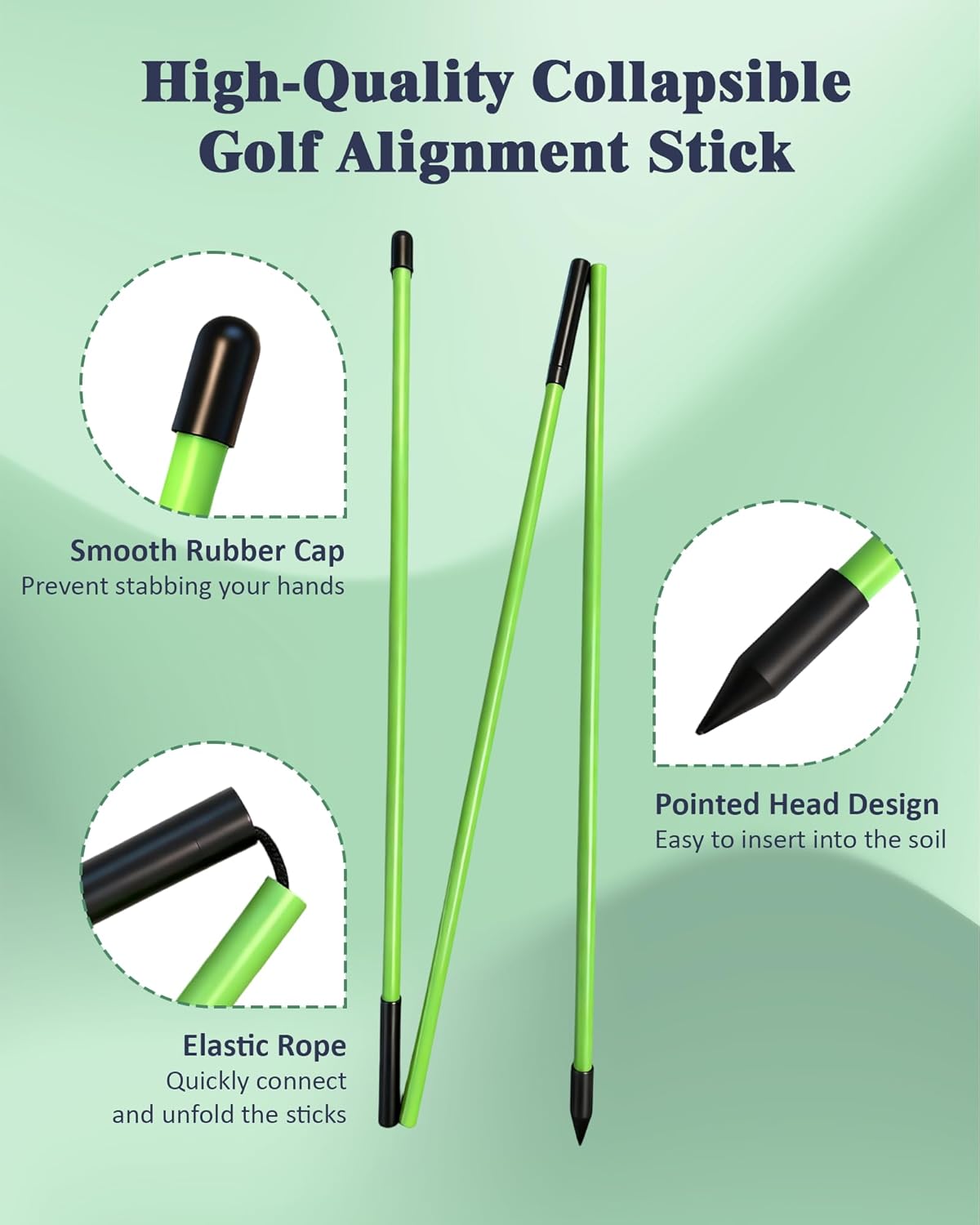Golf Alignment Sticks, 2 Pack Upgraded 49" Collapsible Alignment Stick Golf Practice Rods Aid for Aiming, Putting, Swing Trainer, Posture Corrector with Tube Case, Golf Training Equipment