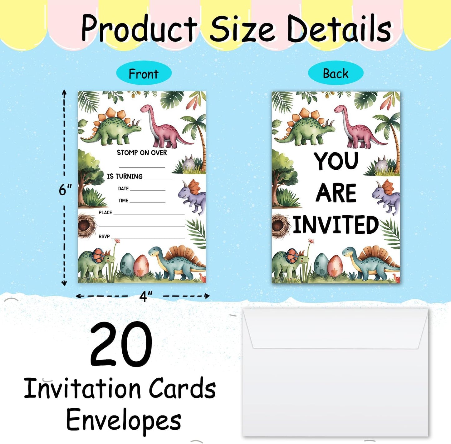 Dinosaurs Birthday Invitations, Tropical Dino Party Invitations, 20 Double-Sided Fill In Invitation with Envelopes for Teen Boys Girls, Invitations Cards for Birthday Party Decorations Favor - 15