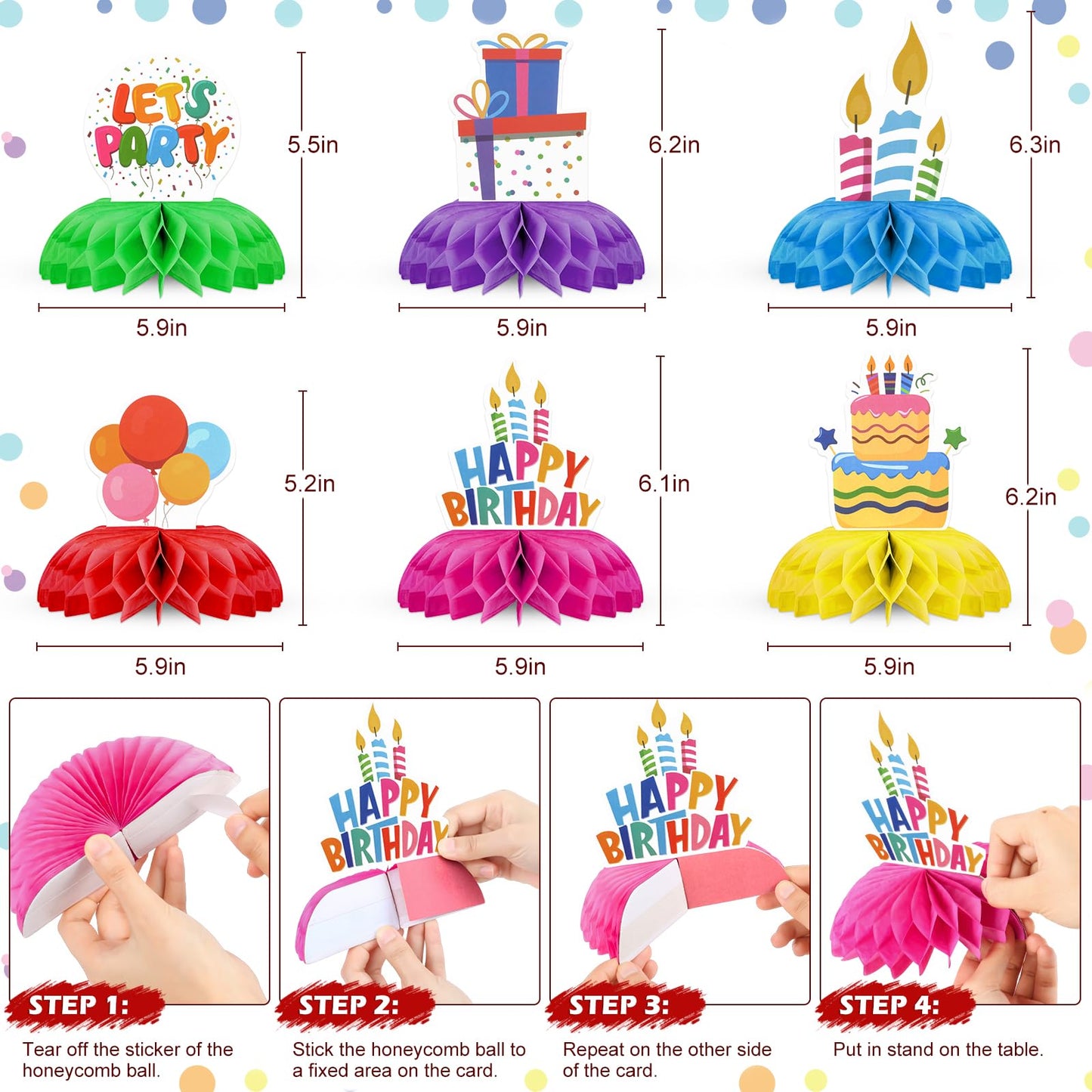 Happy Birthday Decorations – 226pcs Colorful Polka Dots Birthday Party Supplies Set with Plates, Napkins, Cups, Tablecloth, Banner, Balloons & Honeycomb Centerpieces, Serves 25
