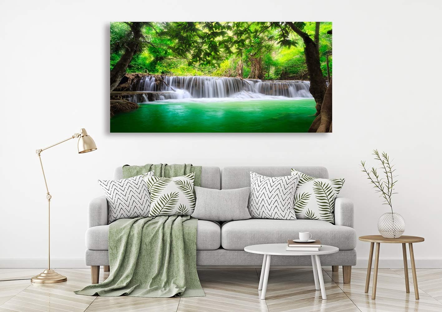 Cao Gen Decor Art-S01474 1 Panels all Art Tropical Beautiful Waterfall Prints Light Green Forest Natural Landscape Picture Canvas Paintings Creek Scenery Spring for Home Wall Decor Artwork XXLarge