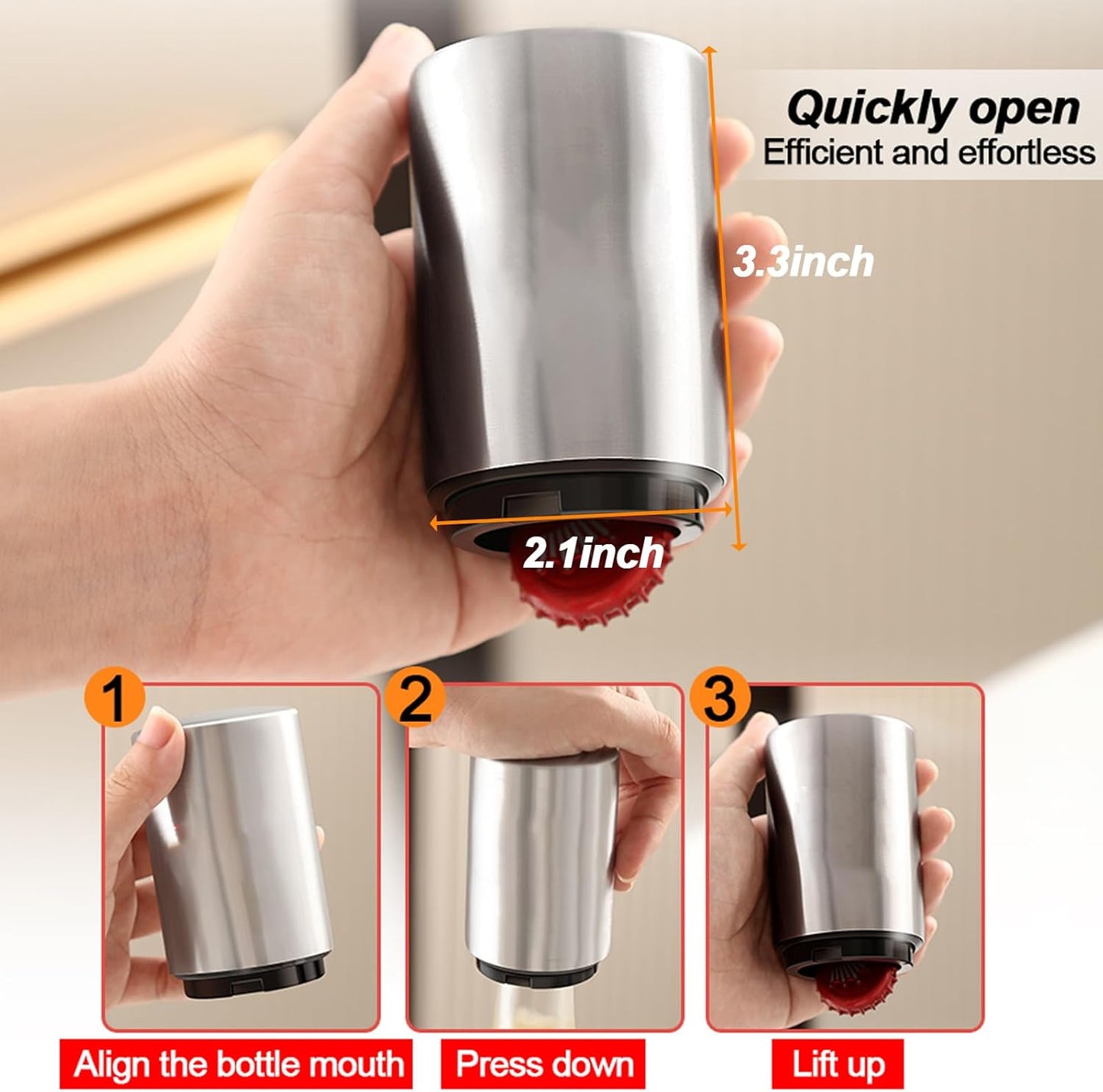 Beer Bottle Opener Pop The Top Bottle Opener, Automatic Bottle Cap Opener,Destapadores de Cerveza for Seniors with Magnetic Cap Catcher, Cool Bartender Tools, Men Beer Gift for Home Bars Kitchen