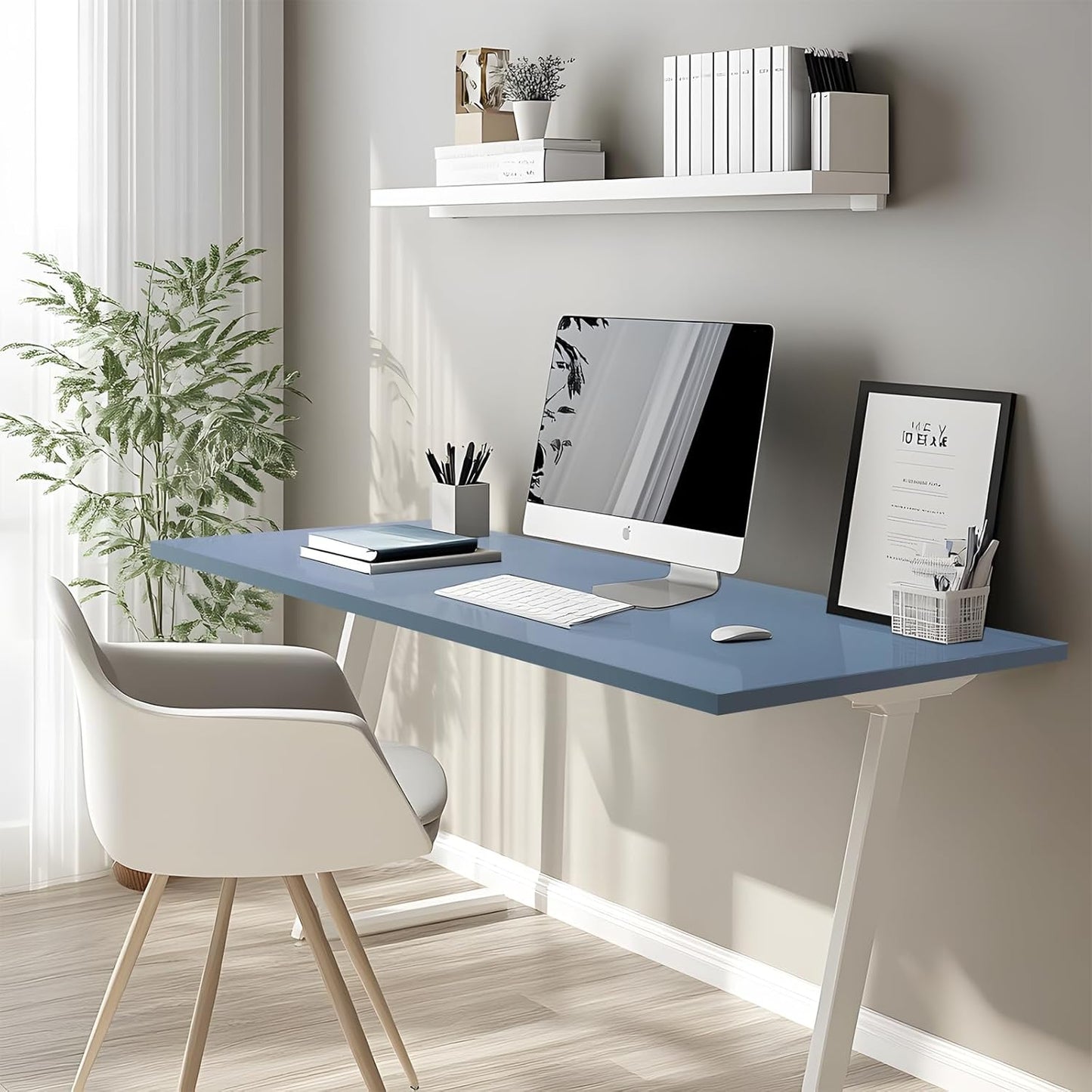 Kaboon 45.67"x23.62" Table Top, Solid One-Piece Desktop, Reversible Melamine Countertop, Double Desks, L-Desk DIY,Grayish Blue