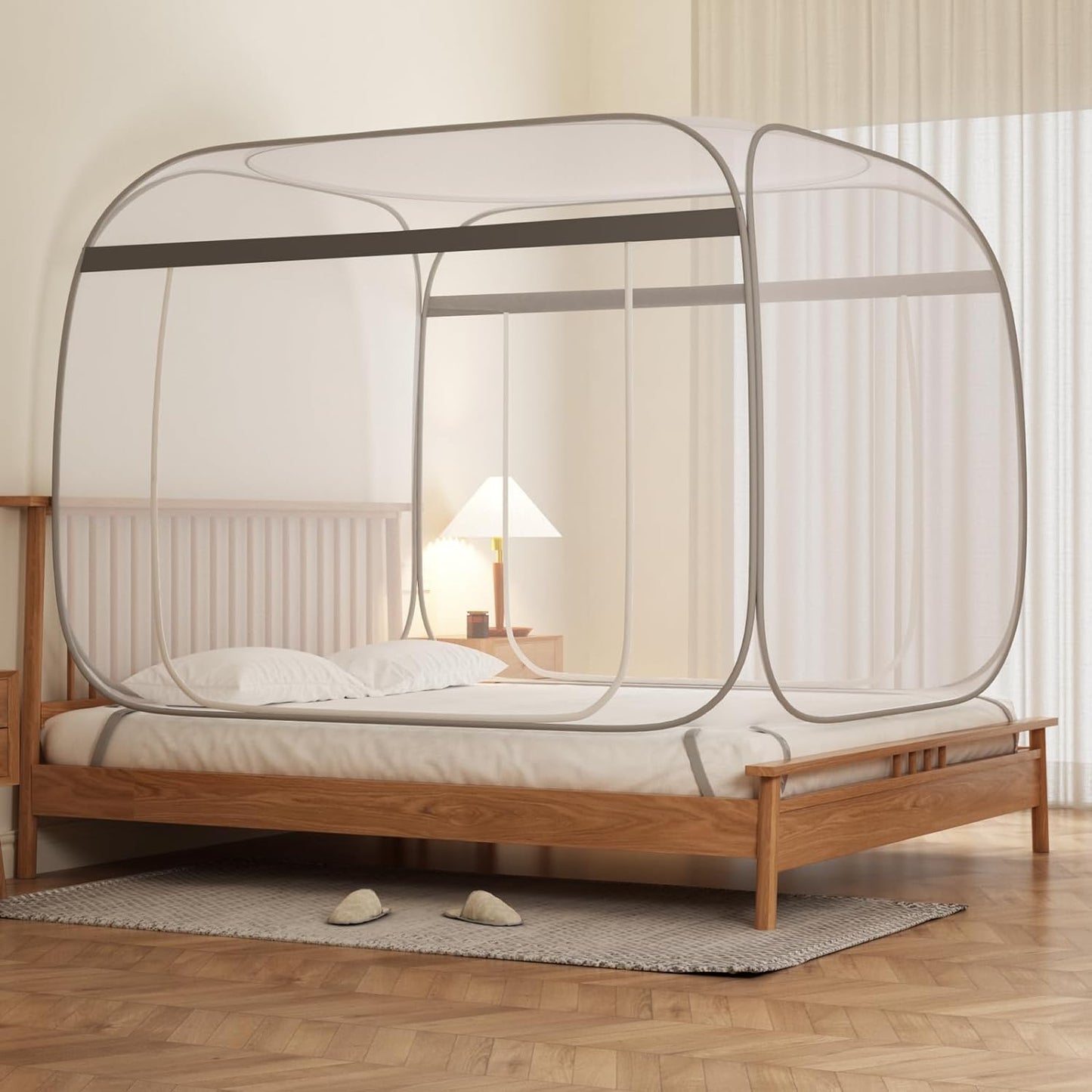 Pop-Up Mosquito Net Tent Wide Roof,Portable Folding Design with Bottom for Bedroom Yard Outdoor Camping Fishing Hiking Trip,Baby Toddler Bed Protection,Easy to Install,King Size
