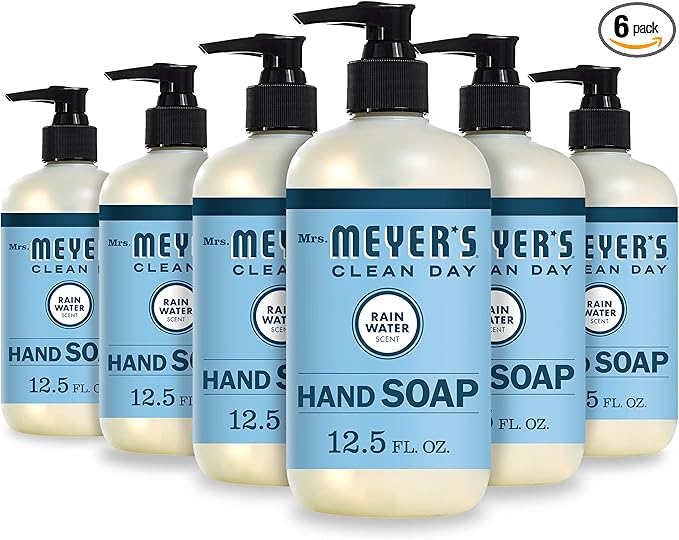 MRS. MEYER'S CLEAN DAY Hand Soap, Made with Essential Oils, Rain Water, 12.5 fl. oz - Pack of 6