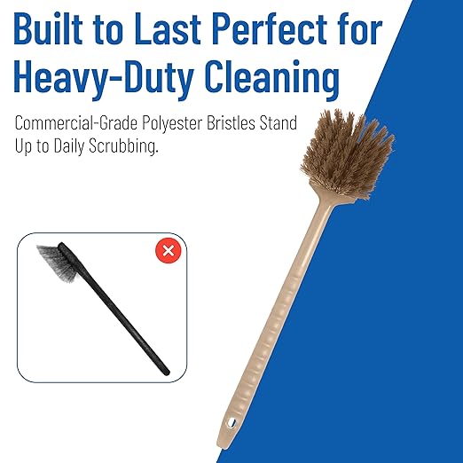 SPARTA 40501EC25 Plastic Large Scrub Brush, Kitchen Brush, Utility Brush With Long Handle For Cleaning, 20 Inches, Tan