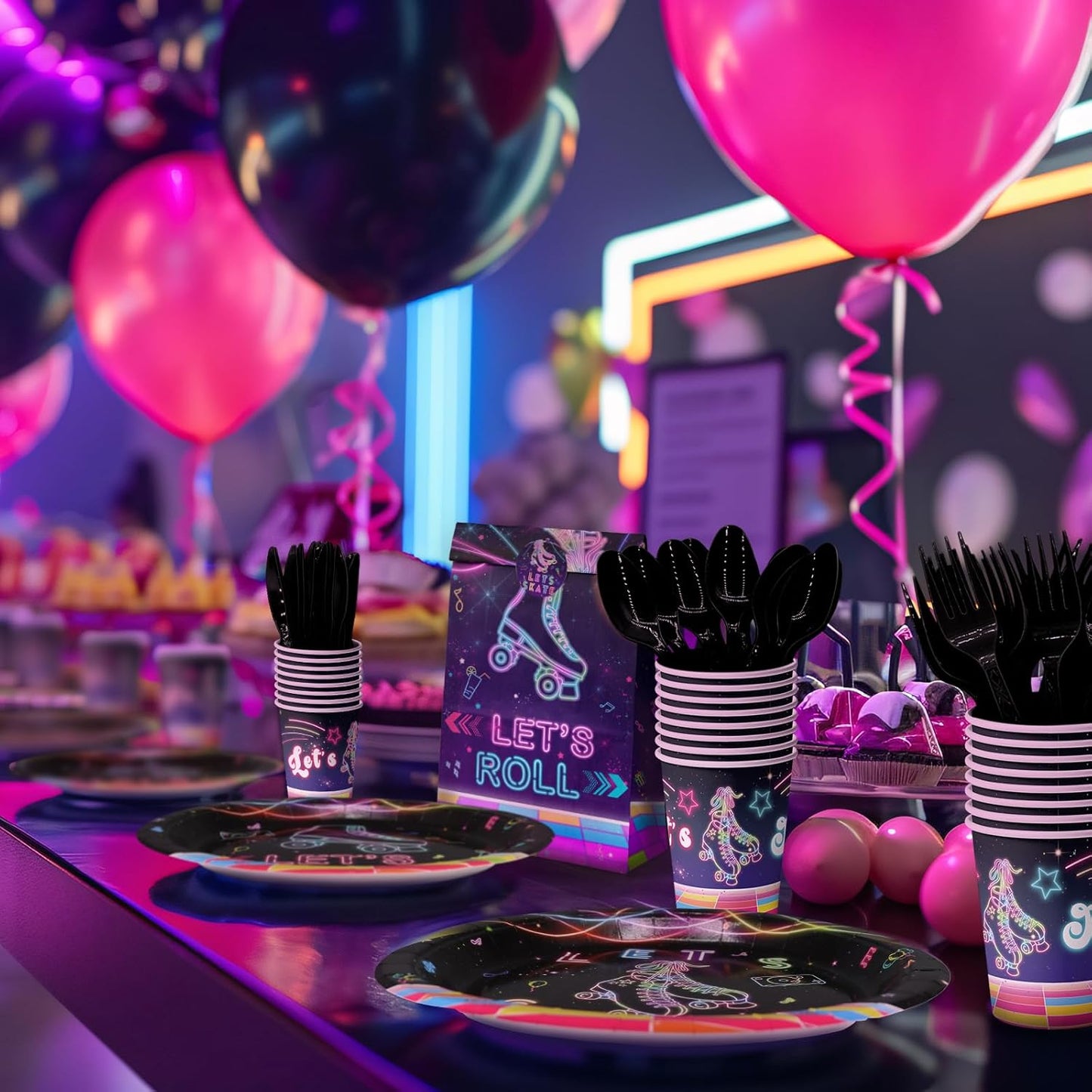 Roller Skating Party Decorations Set - Fun Roller Skating Party Plates, Napkins, and Forks for an Exciting Celebration - Disposable Roller Skate Party Supplies for Birthdays and Events