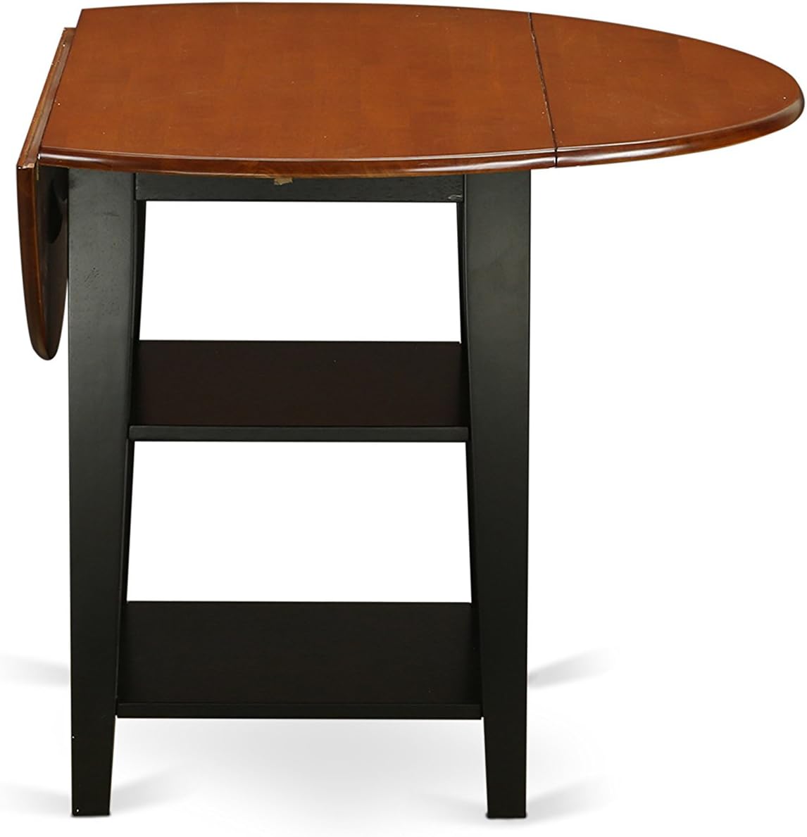 East West Furniture SUAN3-BCH-W 3 Piece Dining Room Table Set Contains a Round Dining Table with Dropleaf & Shelves and 2 Wood Seat Chairs, 42x42 Inch, Black & Cherry