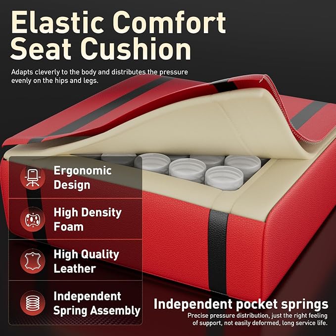 HLDIRECT Gaming Chair, Ergonomic Video Game Seat with 360° Swivel & Lumbar Massage, Computer Chair PU Leather Cushion for Adults Home/Office Use (Black & Red)