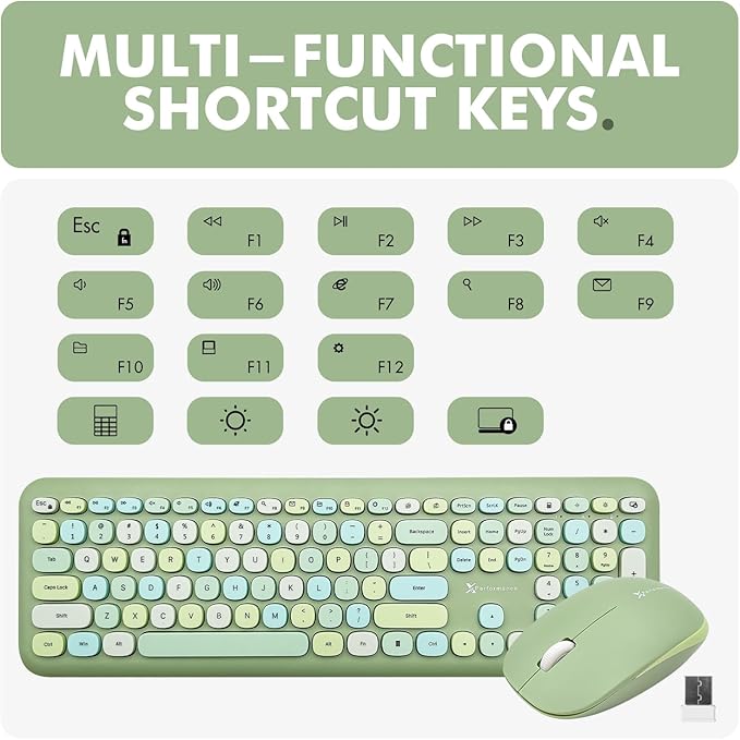 X9 Green Keyboard and Mouse Combo - 2.4G Wireless Connectivity - Transform Your Space with a Cute Wireless Keyboard and Mouse Retro Set - Colorful Keyboard and Mouse - Aesthetic Keyboard