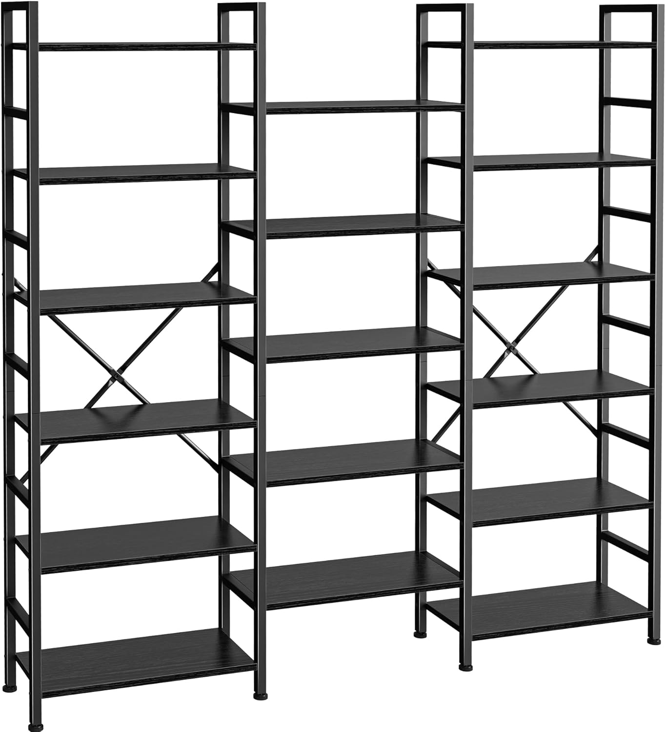 SUPERJARE Triple 6 Tier Bookshelf, Bookcase with 17 Open Display Shelves, Wide Book Shelf Book Case for Home & Office, Black