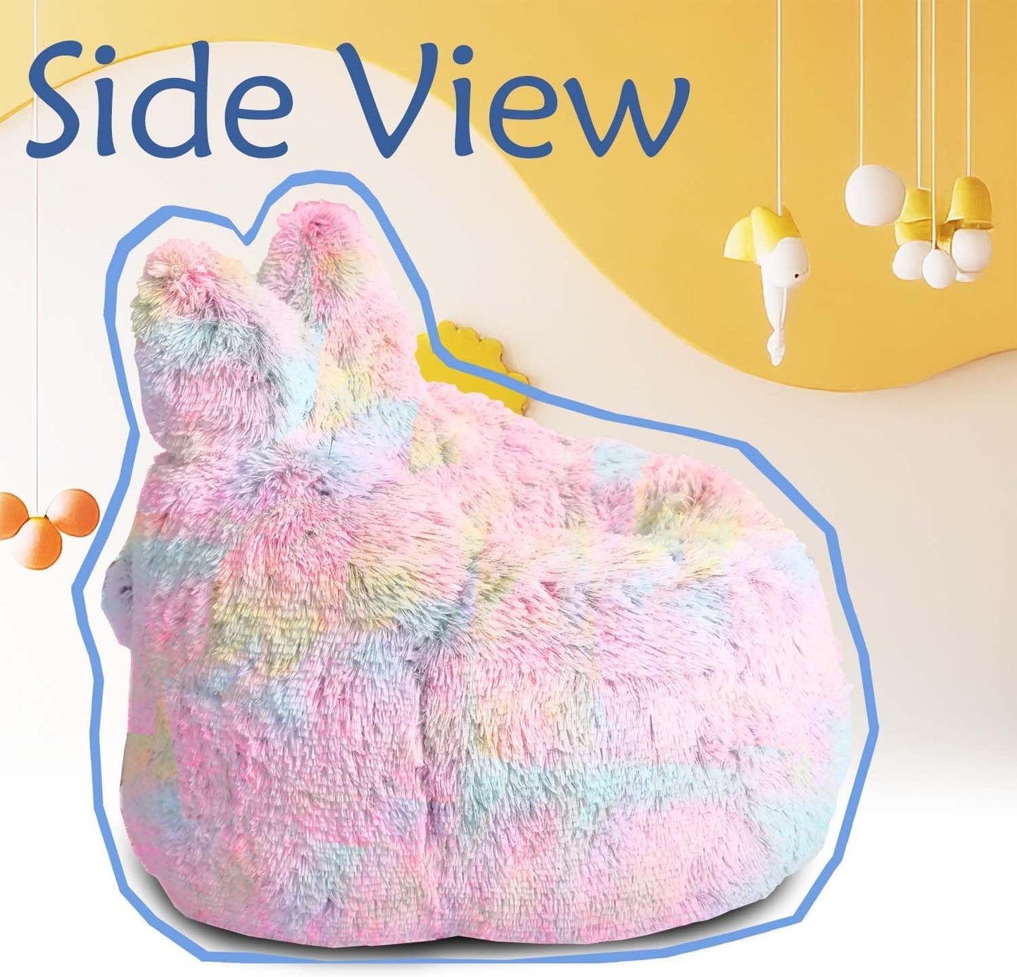 Bean Bag Chair for Kids with Plush Faux Fur Cover, 2.5FT Memory Foam Filled Bean Bag for Teens & Kids, Lazy Sofa for Living Room/Bedroom/Dorm, Rabbit-Ears Design