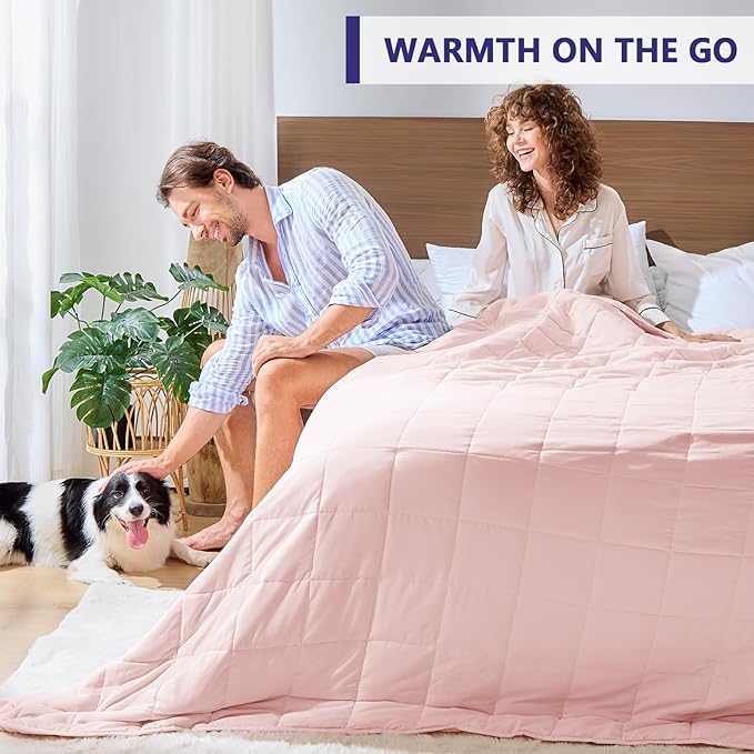 yescool Weighted Blanket for Adults (25 lbs, 88” x 104”, Pink) Cooling Heavy Blanket for Sleeping Perfect for 240-260 lbs, King Size Breathable Blanket with Premium Glass Bead