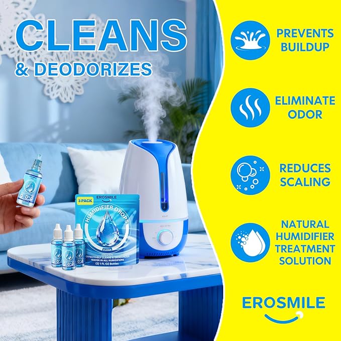Humidifier Cleaner Drops [3 Pack] Humidifier Water Treatment Cleaning Drops for All Makes & Models - Slows Buildup & Scaling - Cleans & Deodorizes Water, 300+ Day Supply