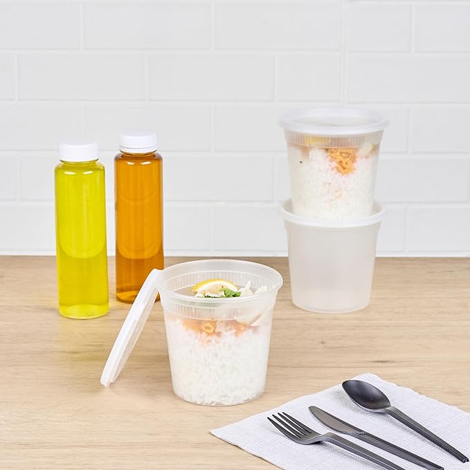 Restaurantware-Asporto 24 Ounce To Go Boxes, 100 Microwavable Round Soup Containers - Clear Plastic Lids Included, Do Not Contain BPA, Clear Plastic Soup Containers, Disposable