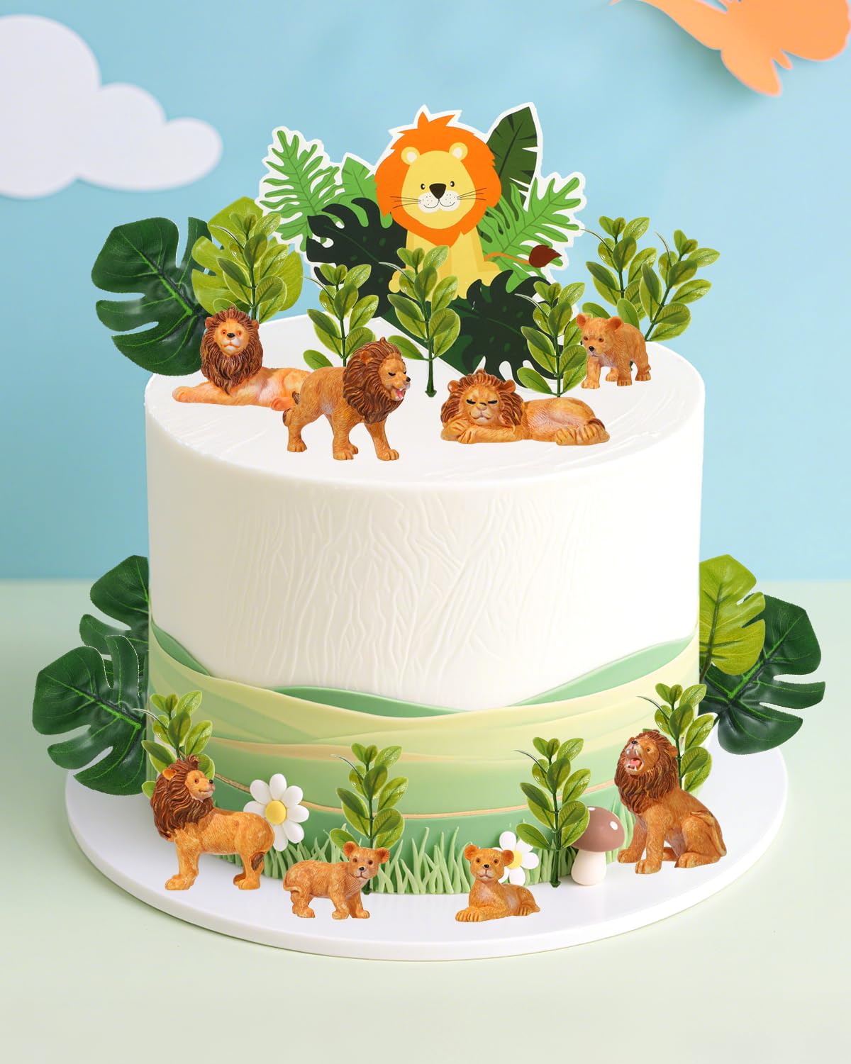 Glavatrix 25 Pcs Lion Cake Topper Lion Birthday Party Decorations Jungle Safari Animal Cake Decoration for Lion Wild Animal Theme Baby Shower Kids Boys Girls Birthday Party Supplies