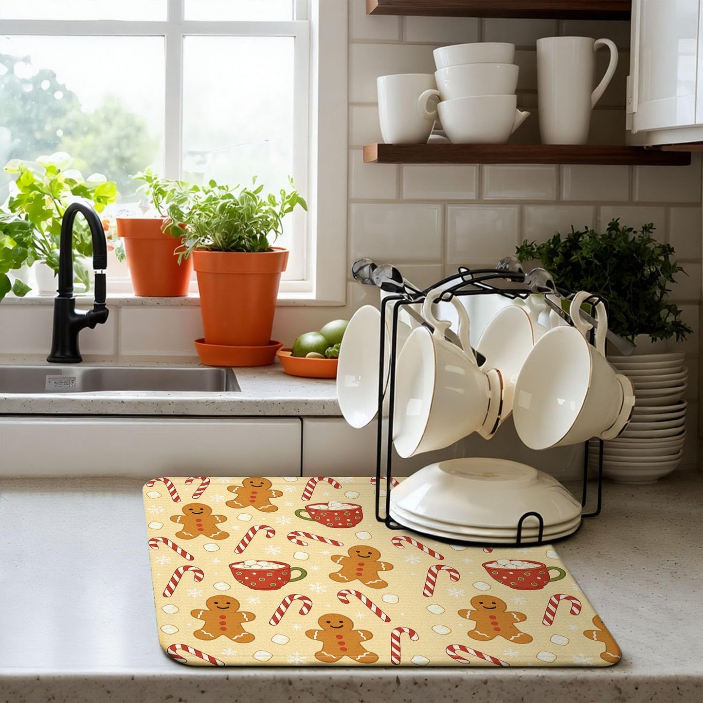 Christmas Drying Mat for Kitchen Counter 18" X 24" Gingerbread Dish Drying Mat for Kitchen Decor Xmas Drying Mats For Home Counter Drying Mats For Dishes Dish Mat Drying Mat