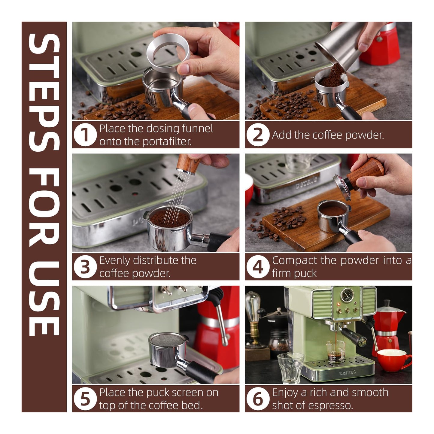 51mm Espresso Accessories Kit,316 Stainless Steel WDT Tool Espresso,Dosing Funnel and Puck Screen Set,Espresso Distribution Tool,Espresso Coffee Stirrer for Barista