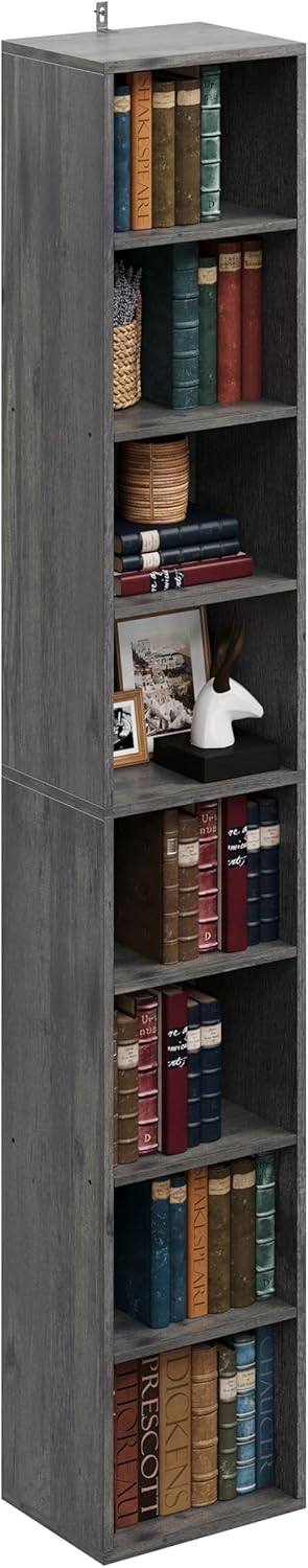 IRONCK Tall Narrow Bookshelf 8 Tiers, Compact Corner Bookcase, Easy to Match for Living Room, Office, Study, Bedroom